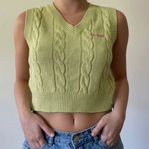 iets Frans Urban Outfitters Cropped Sweater Vest Lime Green Cable Knit Y2K Sz S